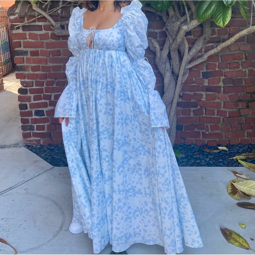 Selkie Pale Blue Floral Long Sleeve Maxi Dress
